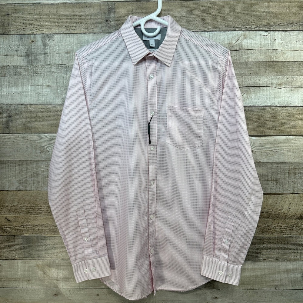 Calvin Klein Mens‎ Infinite Cool Non Iron Pink Stripe Button Up Shirt Size Small